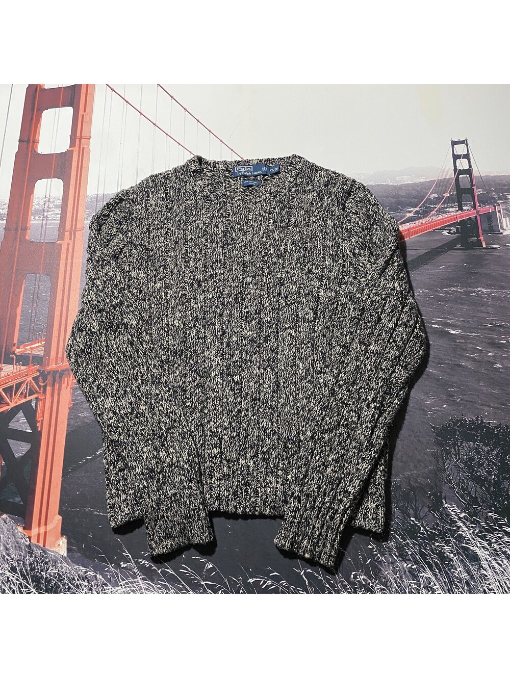 Vintage Polo Ralph Lauren Sweater Mens XL Chunky Knit Marled Ribbed Fisherman